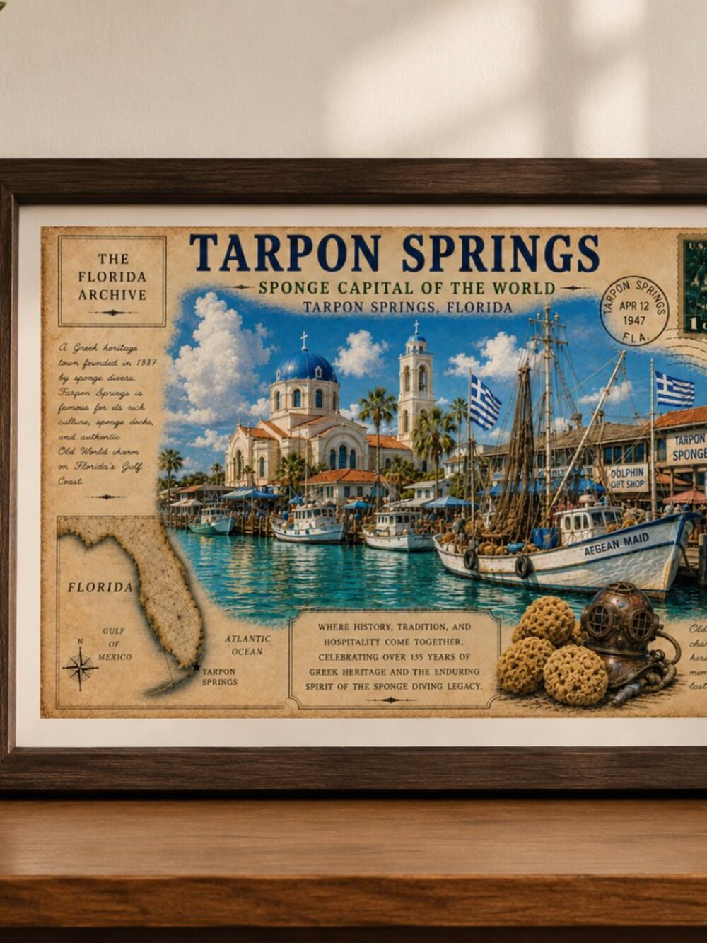 Tarpon Springs Florida Archive Print | Vintage Sponge Docks Wall Art - Picture 2 of 5